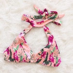 Tori Praver Seafoam floral choker halter swim bikini top large